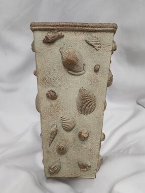 Textured Neutral Tone Seashell Vase Beach House Coastal